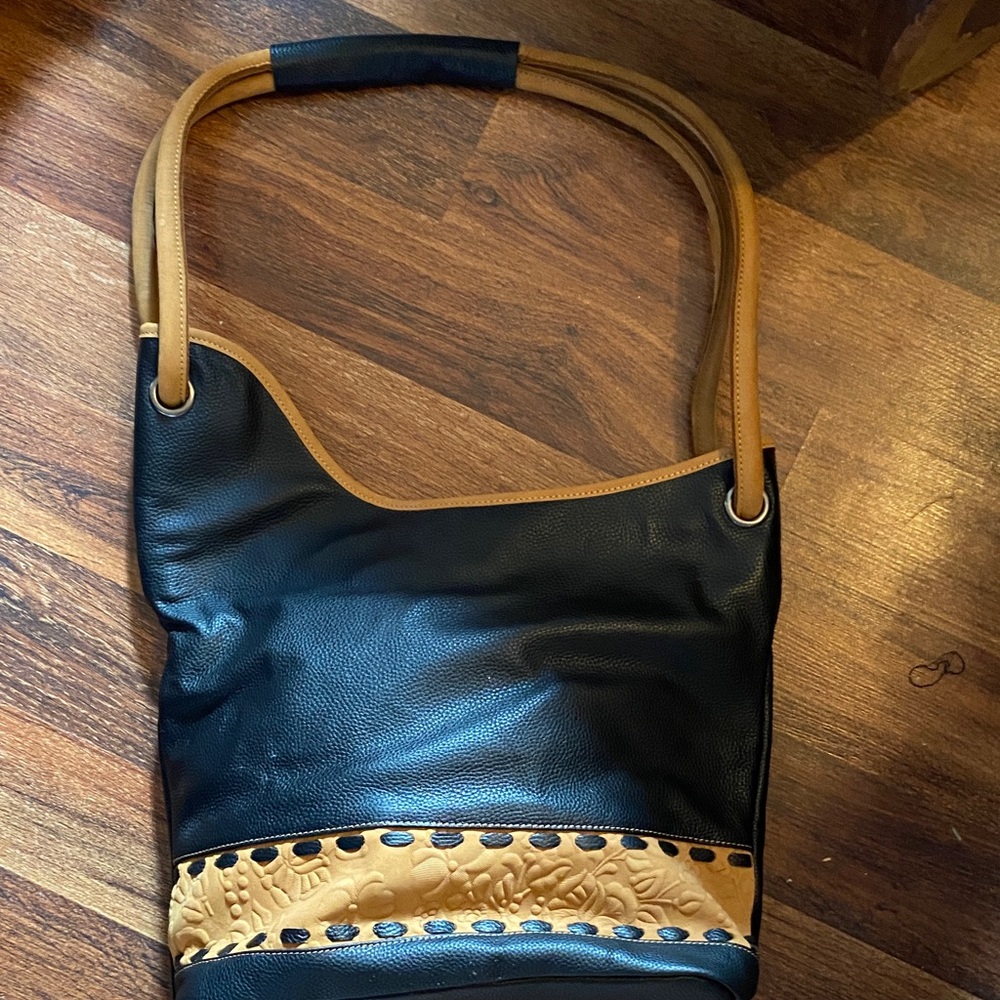 Elegant Black and Tan Leather Tote Bag